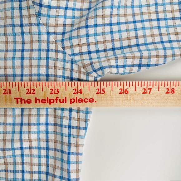 Peter Millar Mens Large Blue Brown Checkered Plaid Long Sleeve Button Down Shirt - Picture 8 of 9